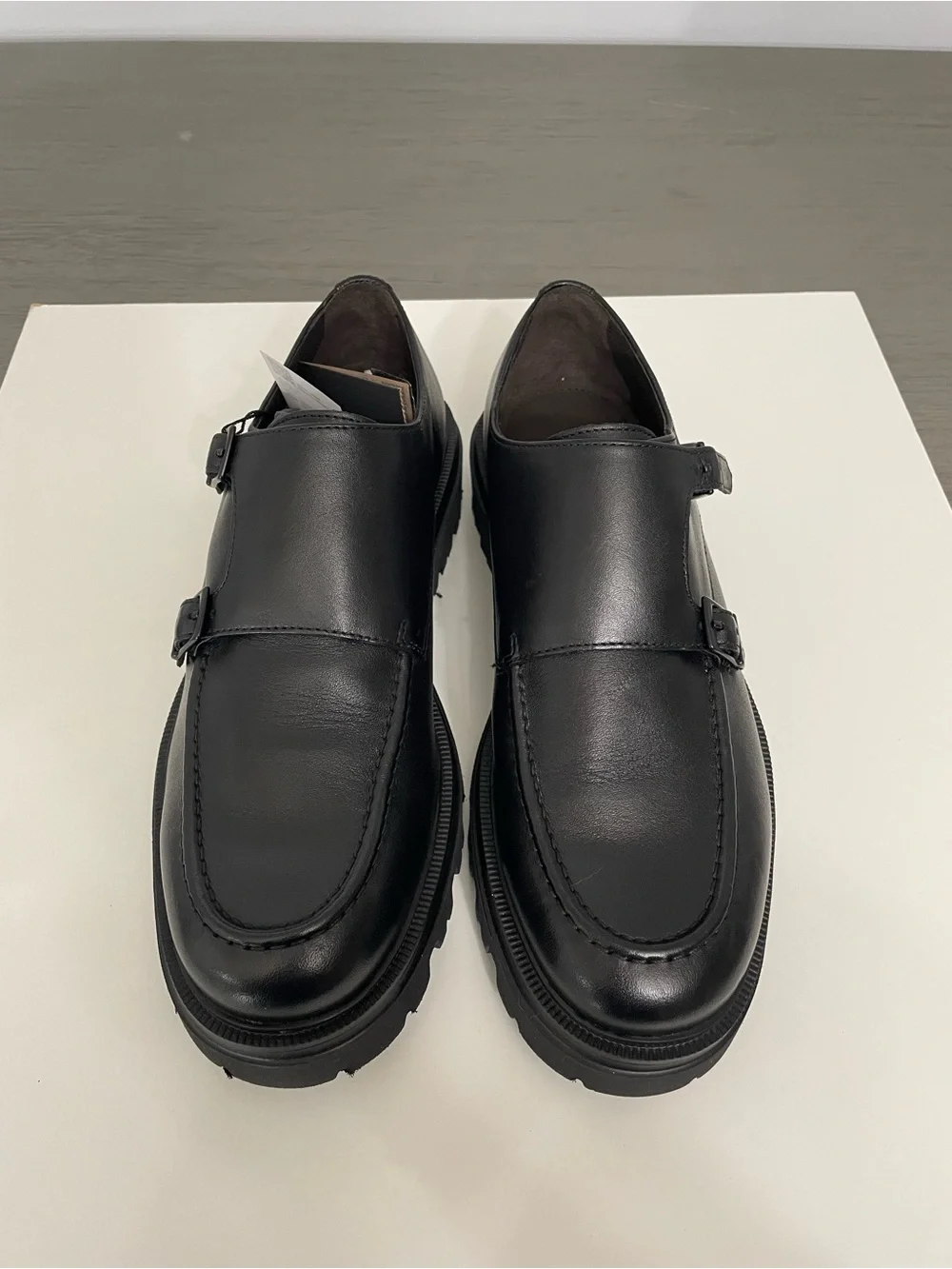 Massimo Dutti Men’s Black Leather Double Monk Strap Shoes Size 8